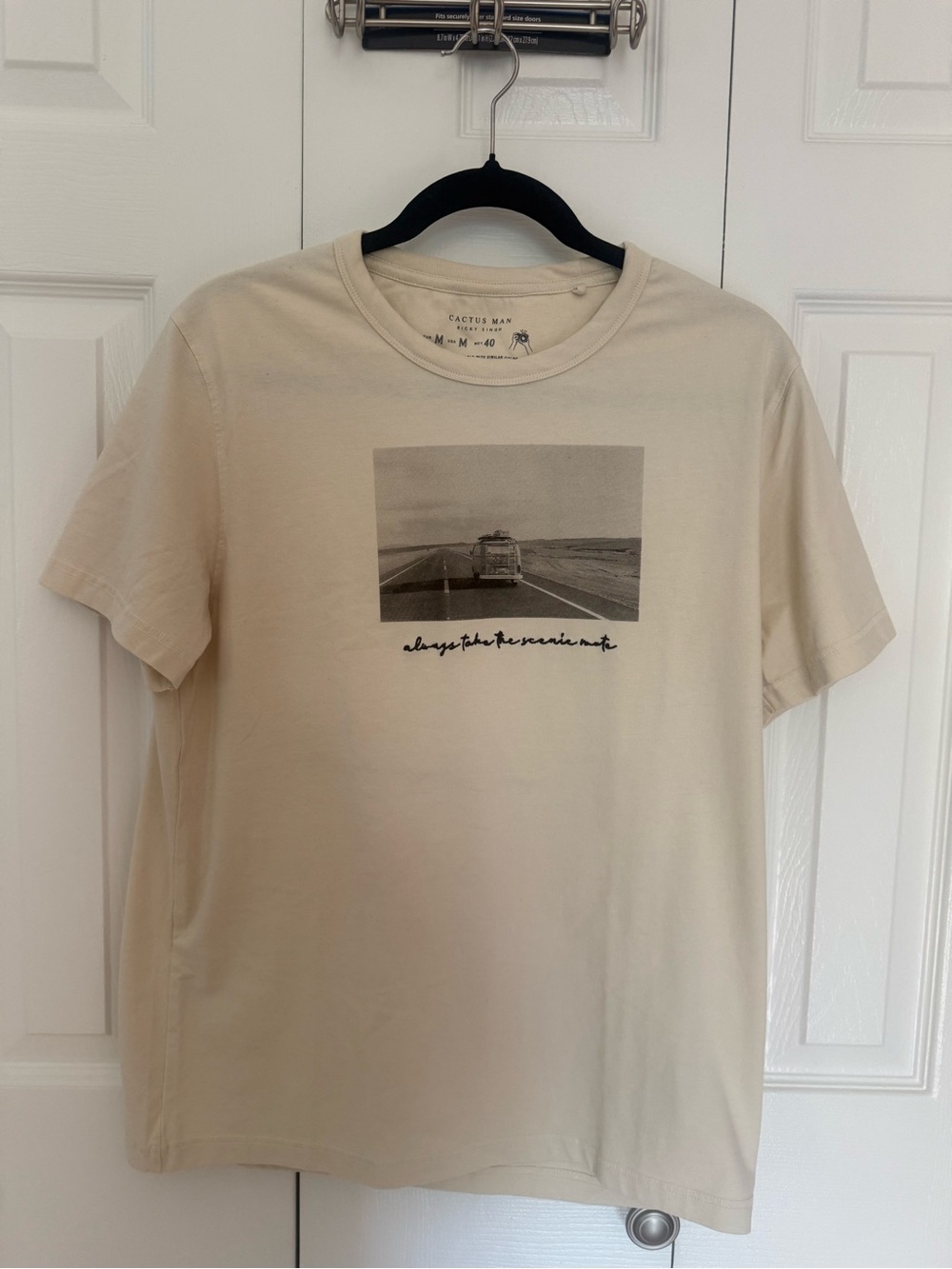 Cactus Men's Cream Short Sleeve Tee with Monochrome Road Photo